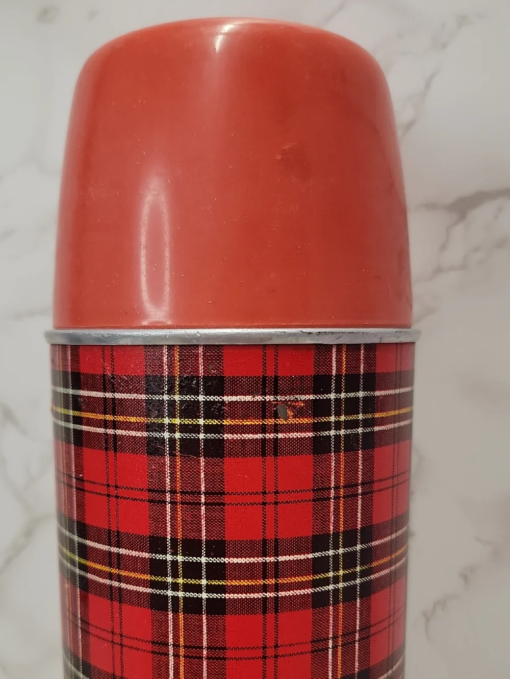 Vintage Aladdin's Red Plaid Thermos Classic Full Size Retro Bottle